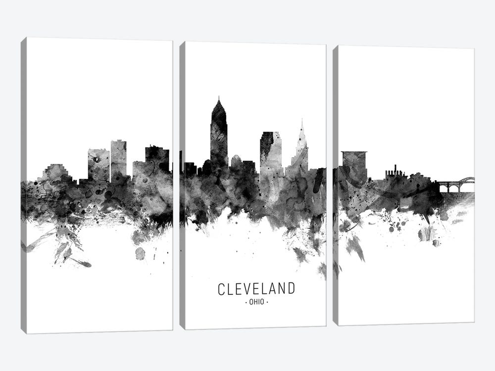 Cleveland Ohio Skyline Name Bw by Michael Tompsett 3-piece Canvas Art