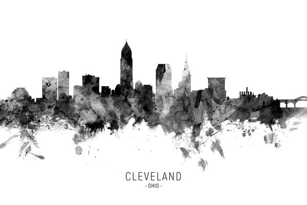 Michael Tompsett: Cleveland Ohio Skyline Name Bw by Michael Tompsett