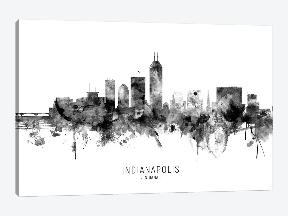 Indianapolis Indiana Skyline Name Bw by Michael Tompsett 1-piece Canvas Print