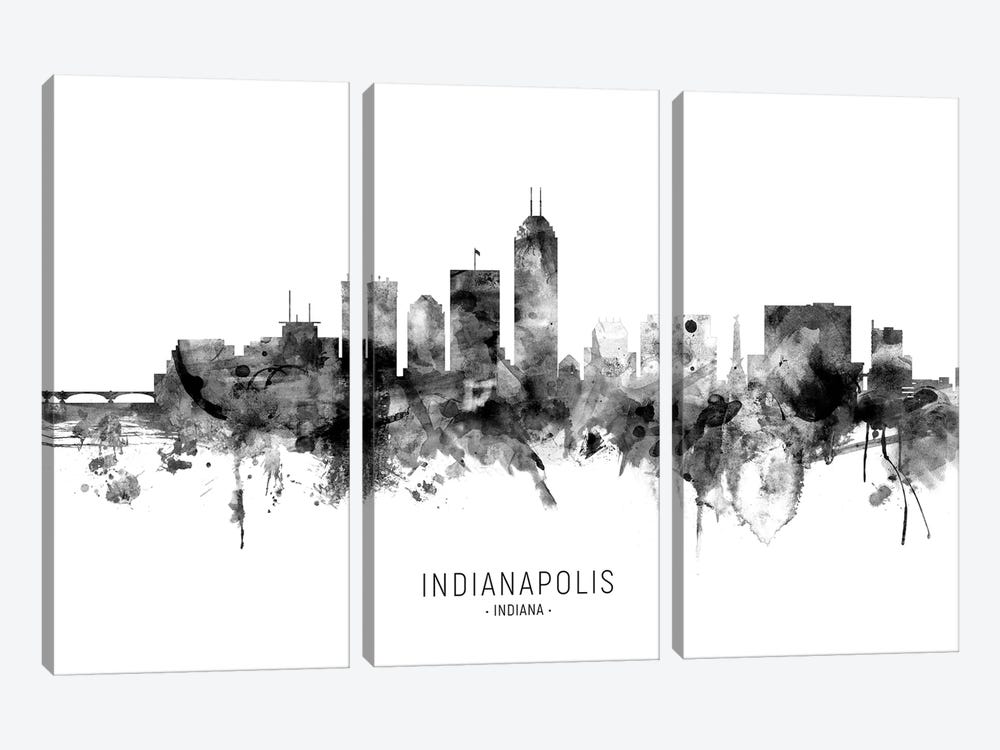 Indianapolis Indiana Skyline Name Bw 3-piece Canvas Art Print