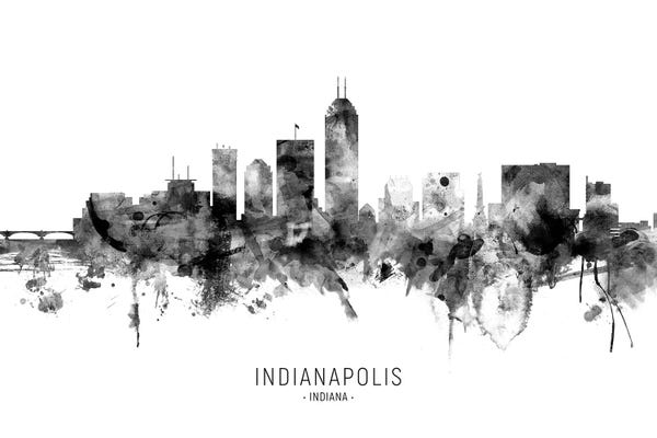 Michael Tompsett: Indianapolis Indiana Skyline Name Bw by Michael Tompsett