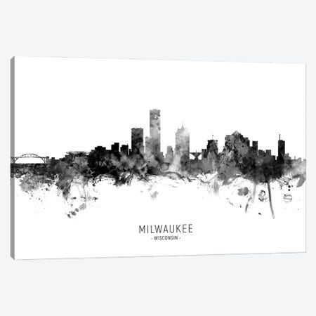 Milwaukee Wisconsin Skyline Name Bw Canvas Print #MTO3094} by Michael Tompsett Art Print