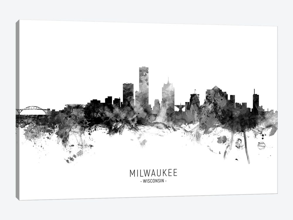 Milwaukee Wisconsin Skyline Name Bw by Michael Tompsett 1-piece Canvas Art