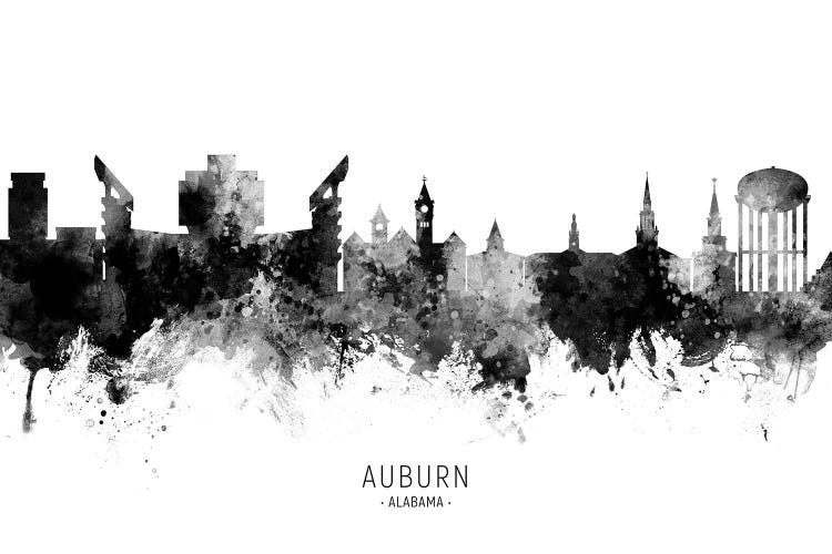 Auburn Alabama Skyline Name Bw