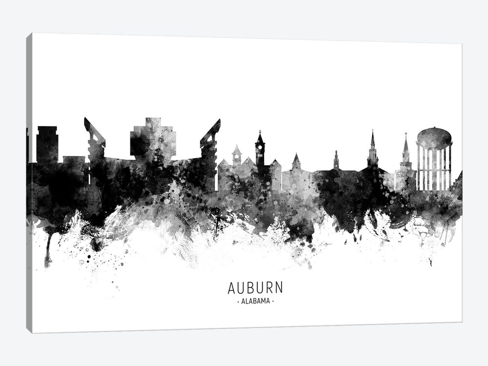 Auburn Alabama Skyline Name Bw by Michael Tompsett 1-piece Canvas Art Print