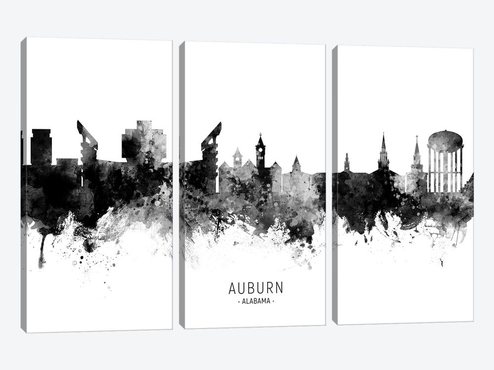 Auburn Alabama Skyline Name Bw by Michael Tompsett 3-piece Canvas Art Print