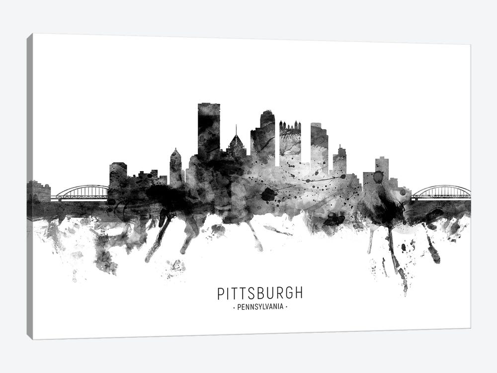 Pittsburgh Pennsylvania Skyline Name Bw by Michael Tompsett 1-piece Canvas Artwork