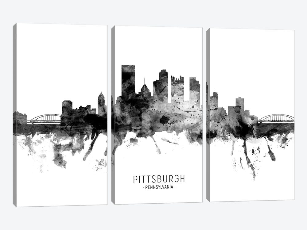 Pittsburgh Pennsylvania Skyline Name Bw by Michael Tompsett 3-piece Canvas Artwork