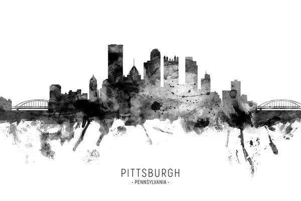 Michael Tompsett: Pittsburgh Pennsylvania Skyline Name Bw by Michael Tompsett