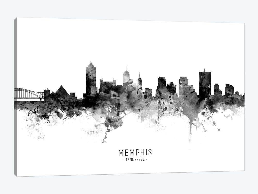 Memphis Tennessee Skyline Name Bw by Michael Tompsett 1-piece Canvas Art Print