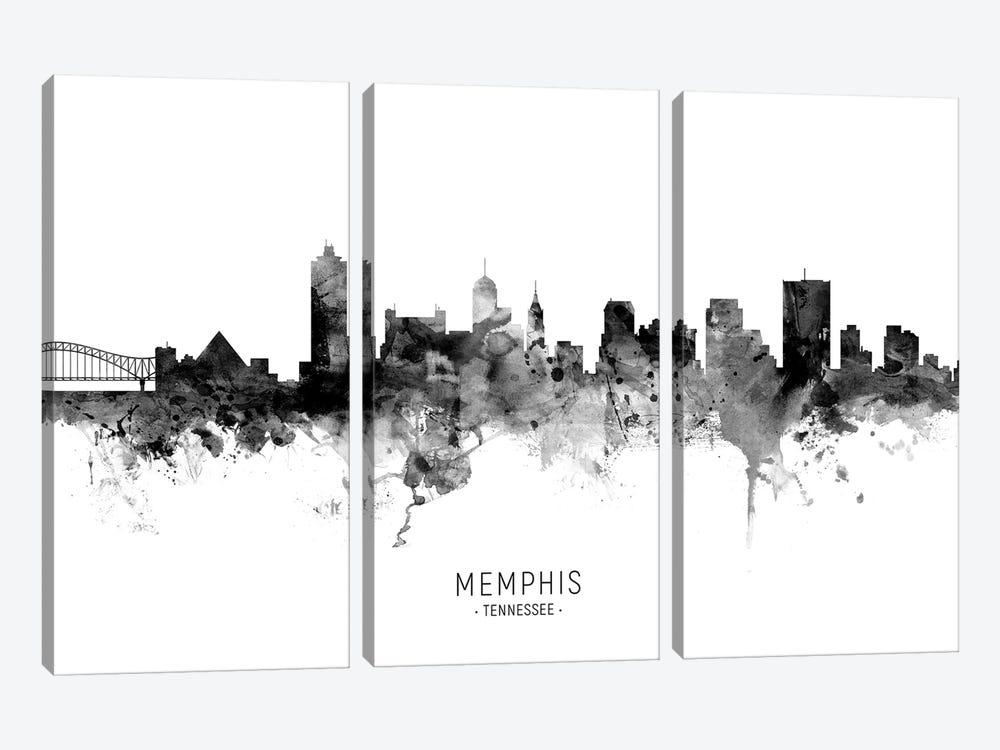 Memphis Tennessee Skyline Name Bw by Michael Tompsett 3-piece Canvas Print