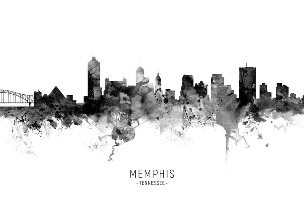 Memphis: Memphis Tennessee Skyline Name Bw by Michael Tompsett