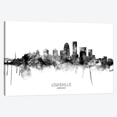 Louisville Kentucky Skyline Name Bw Canvas Print #MTO3098} by Michael Tompsett Canvas Artwork
