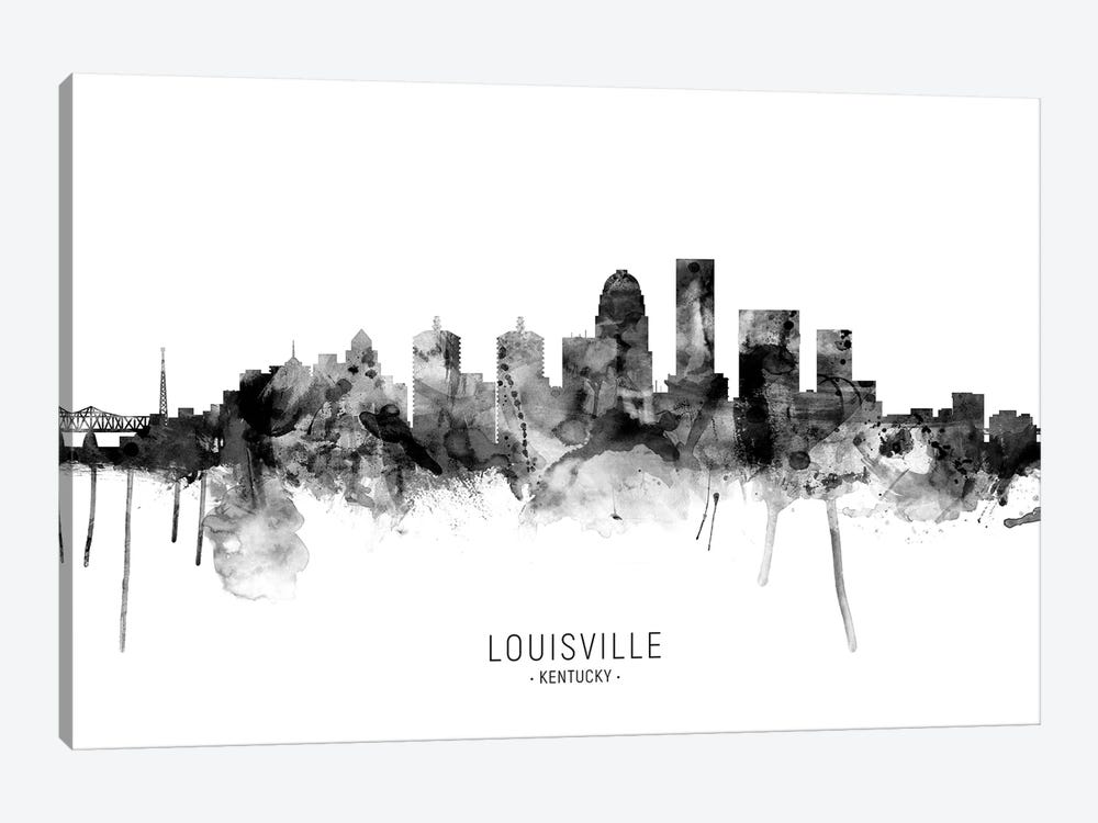 Louisville Kentucky Skyline Name Bw by Michael Tompsett 1-piece Canvas Artwork