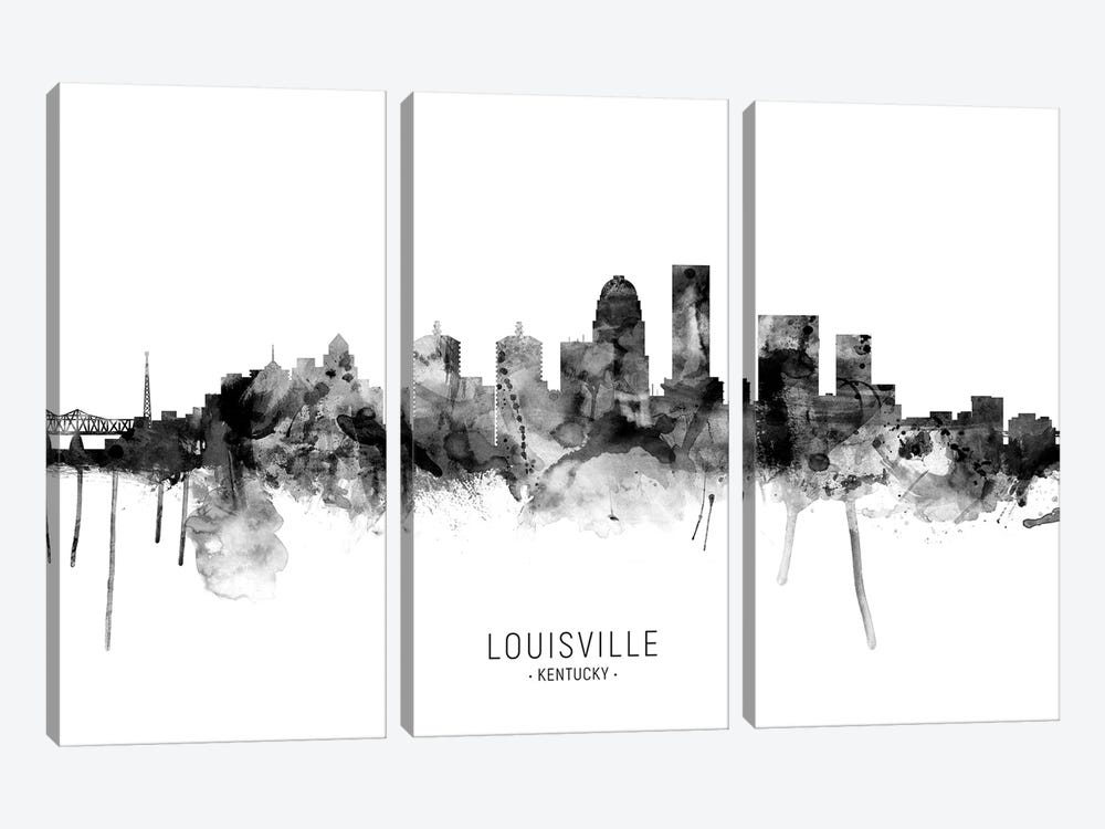 Louisville Kentucky Skyline Name Bw by Michael Tompsett 3-piece Canvas Art