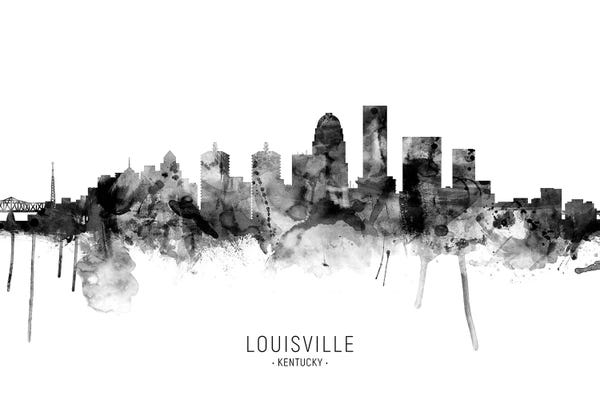 Kentucky: Louisville Kentucky Skyline Name Bw by Michael Tompsett