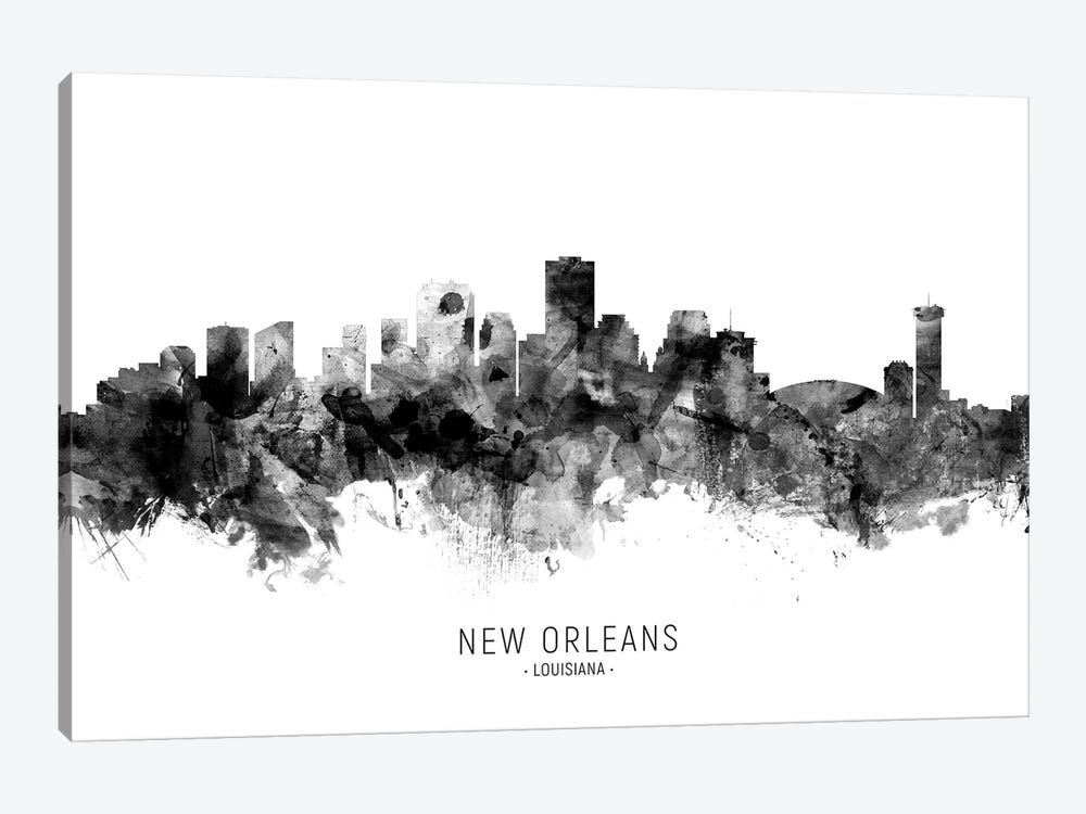 New Orleans Louisiana Skyline Name Bw by Michael Tompsett 1-piece Canvas Art Print