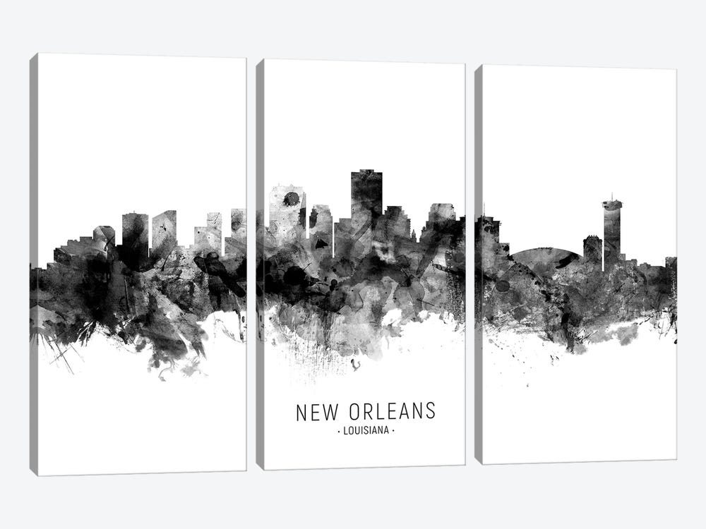 New Orleans Louisiana Skyline Name Bw by Michael Tompsett 3-piece Art Print