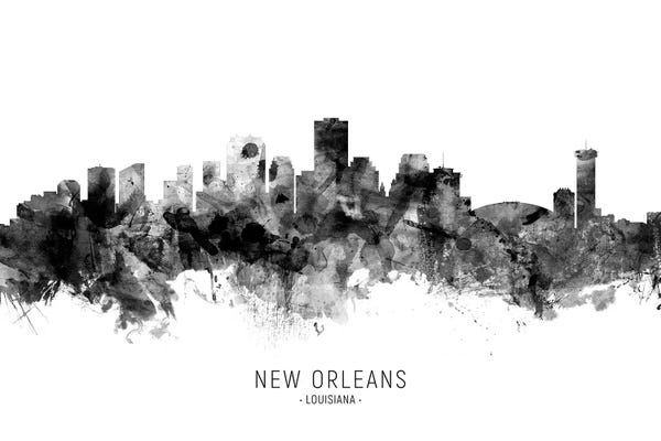 Louisiana: New Orleans Louisiana Skyline Name Bw by Michael Tompsett