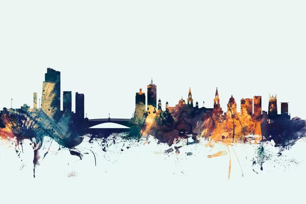 Leeds: Blue Background Skyline Of Leeds, England, United Kingdom by Michael Tompsett