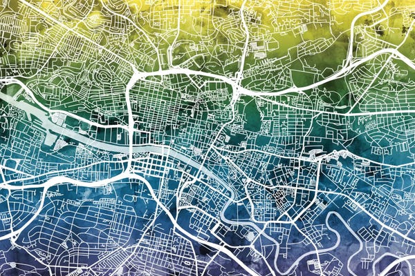 Color Gradient Urban Street Maps: Gradient Map Of Glasgow, Scotland, United Kingdom by Michael Tompsett