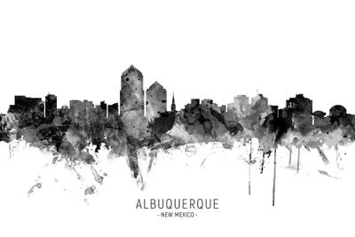 Albuquerque New Mexico Skyline Name Bw by Michael Tompsett framed wall art