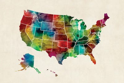 United States Watercolor Map by Michael Tompsett gallery poster