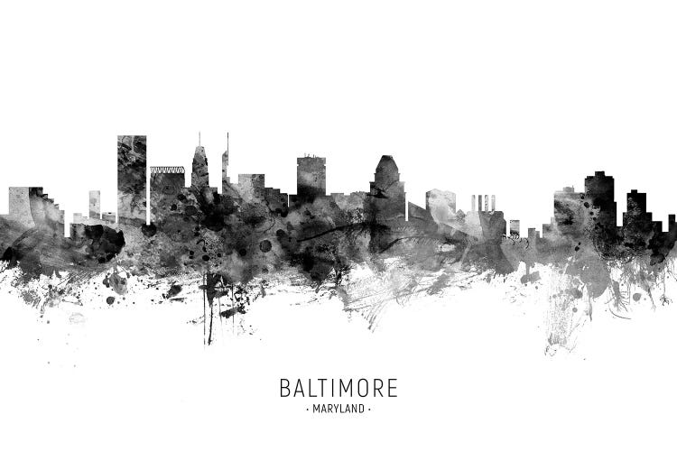 Baltimore Maryland Skyline Name Bw by Michael Tompsett wall art