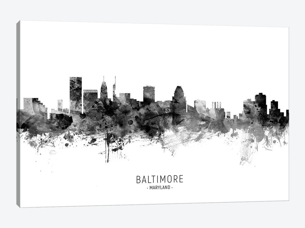 Baltimore Maryland Skyline Name Bw by Michael Tompsett 1-piece Canvas Art
