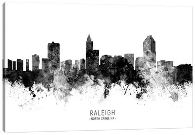 Raleigh North Carolina Skyline Name Bw Canvas Art Print - Black & White Scenic