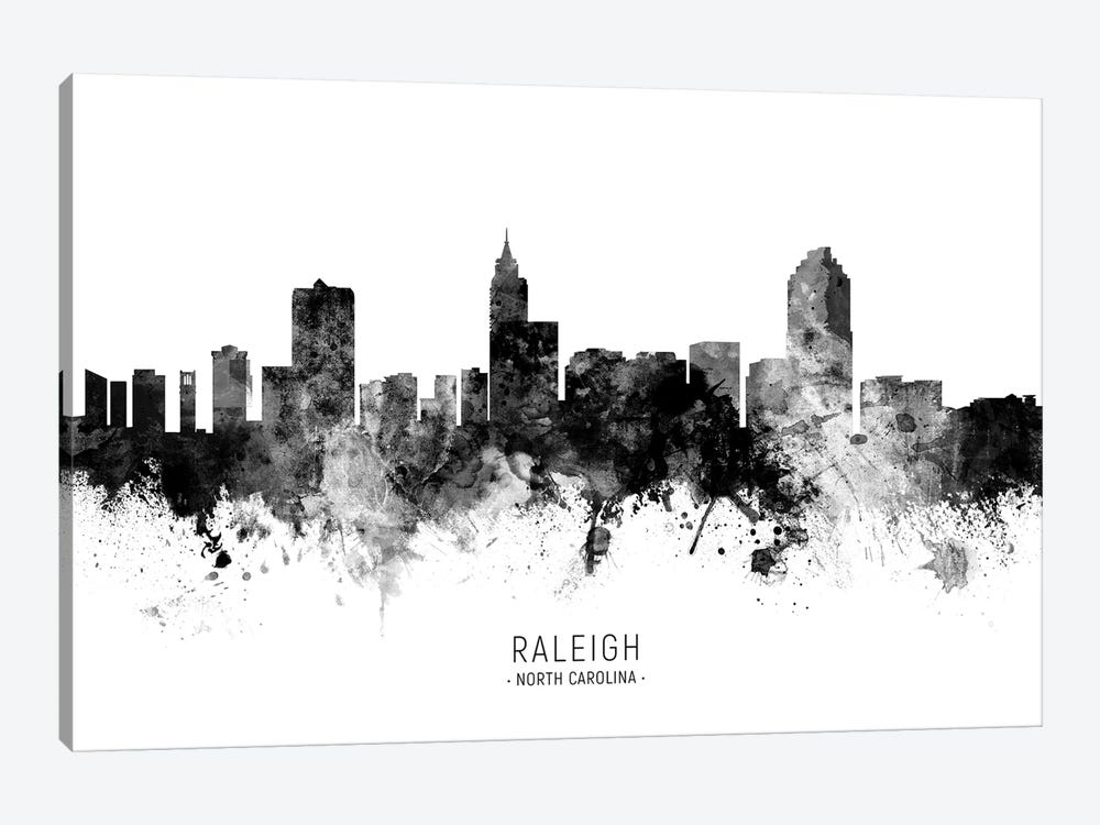 Raleigh North Carolina Skyline Name Bw by Michael Tompsett 1-piece Canvas Print