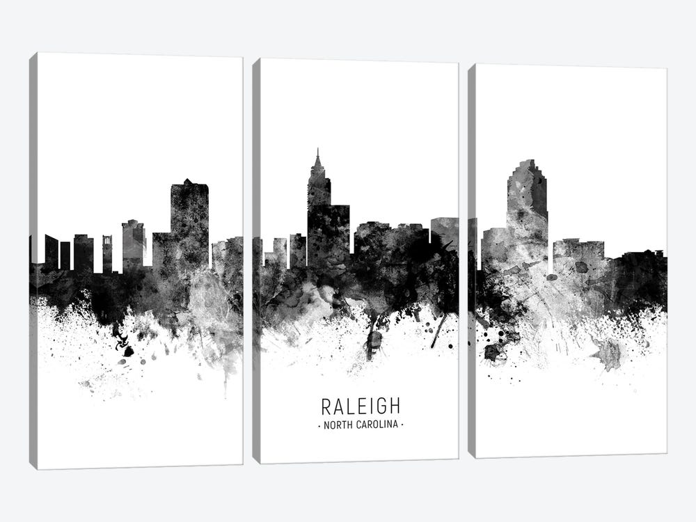 Raleigh North Carolina Skyline Name Bw by Michael Tompsett 3-piece Canvas Art Print