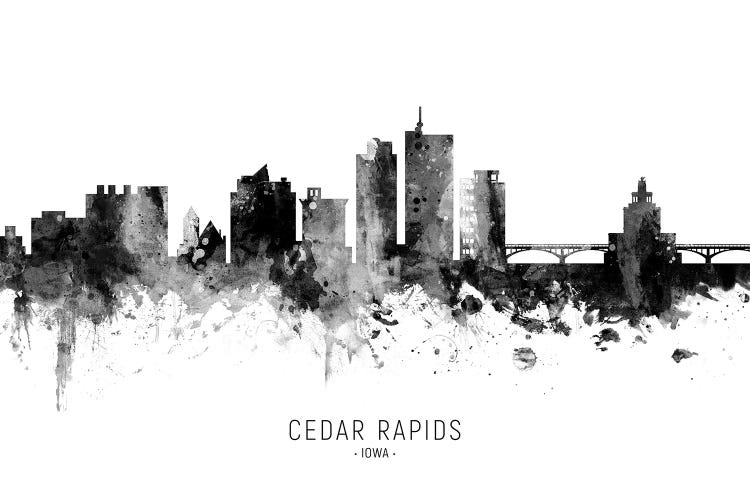 Cedar Rapids Iowa Skyline Name Bw