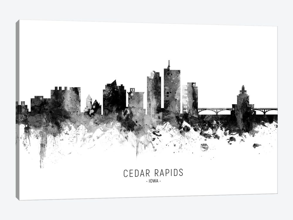 Cedar Rapids Iowa Skyline Name Bw by Michael Tompsett 1-piece Canvas Artwork