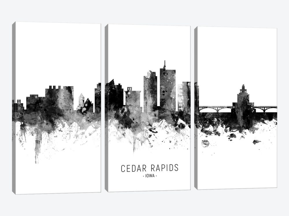 Cedar Rapids Iowa Skyline Name Bw by Michael Tompsett 3-piece Canvas Art