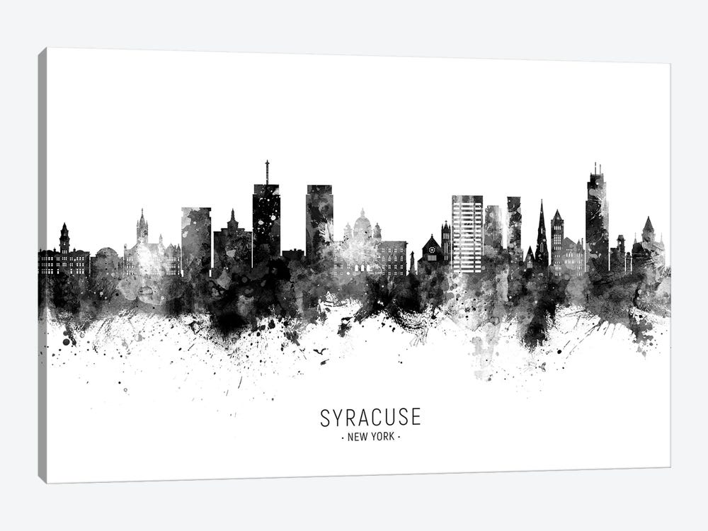 Syracuse New York Skyline Name Bw by Michael Tompsett 1-piece Canvas Print