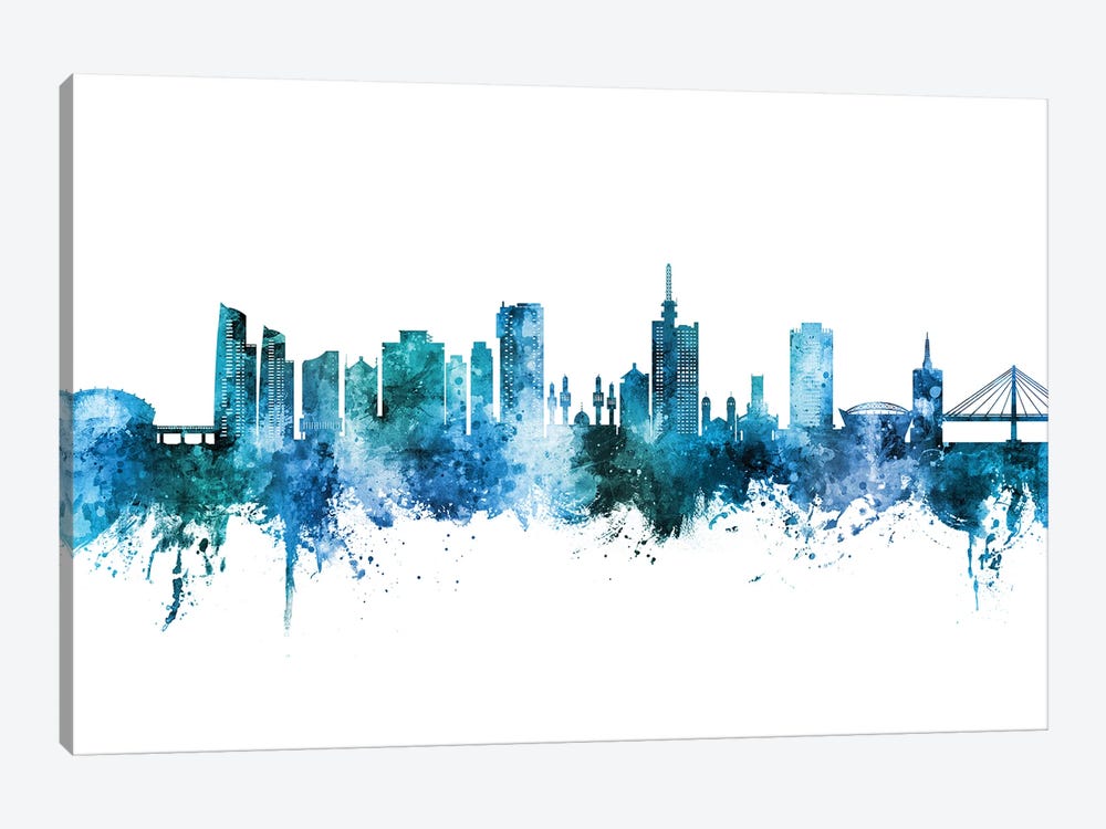 Lagos Nigeria Skyline Blue Teal by Michael Tompsett 1-piece Canvas Artwork