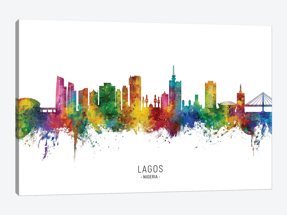 Lagos Nigeria Skyline City Name by Michael Tompsett 1-piece Canvas Art Print