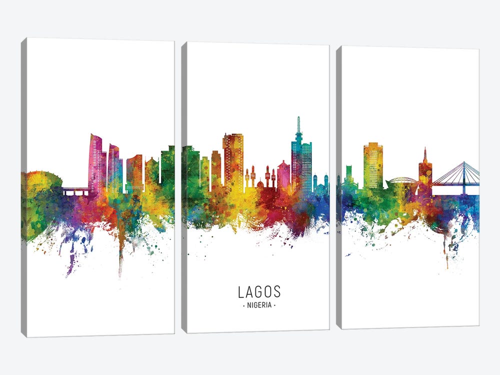 Lagos Nigeria Skyline City Name by Michael Tompsett 3-piece Art Print