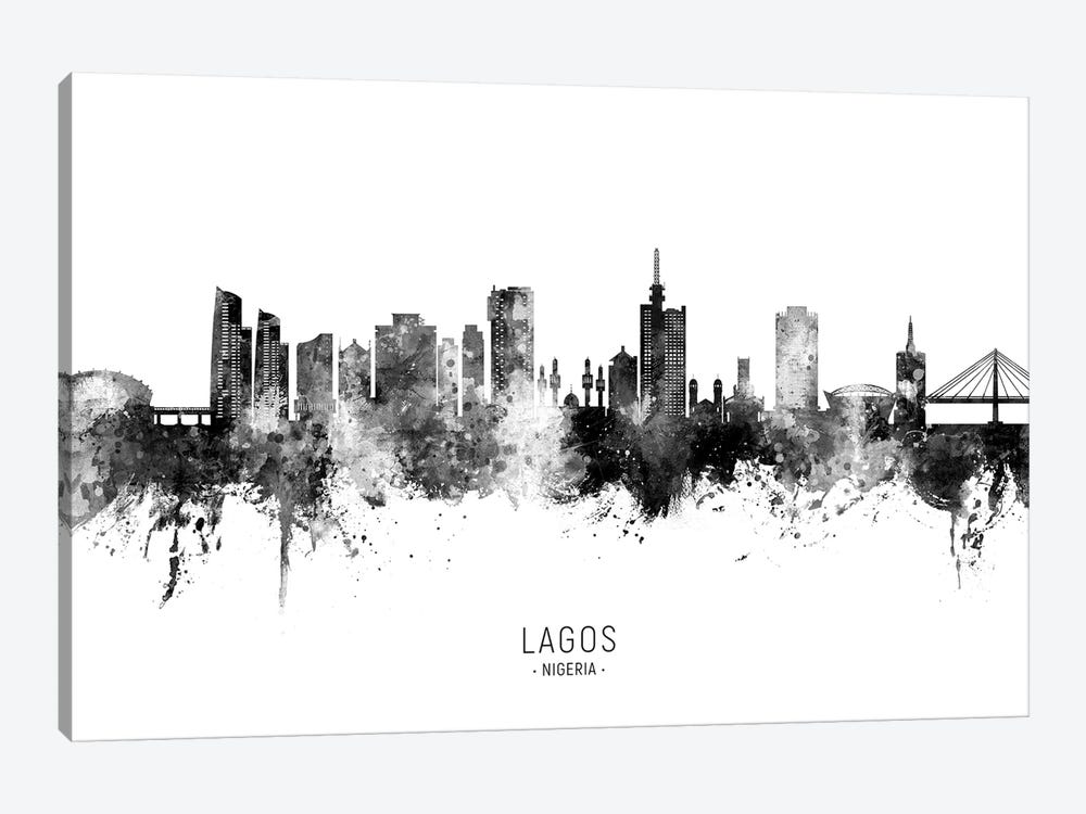 Lagos Nigeria Skyline Name Bw by Michael Tompsett 1-piece Canvas Artwork