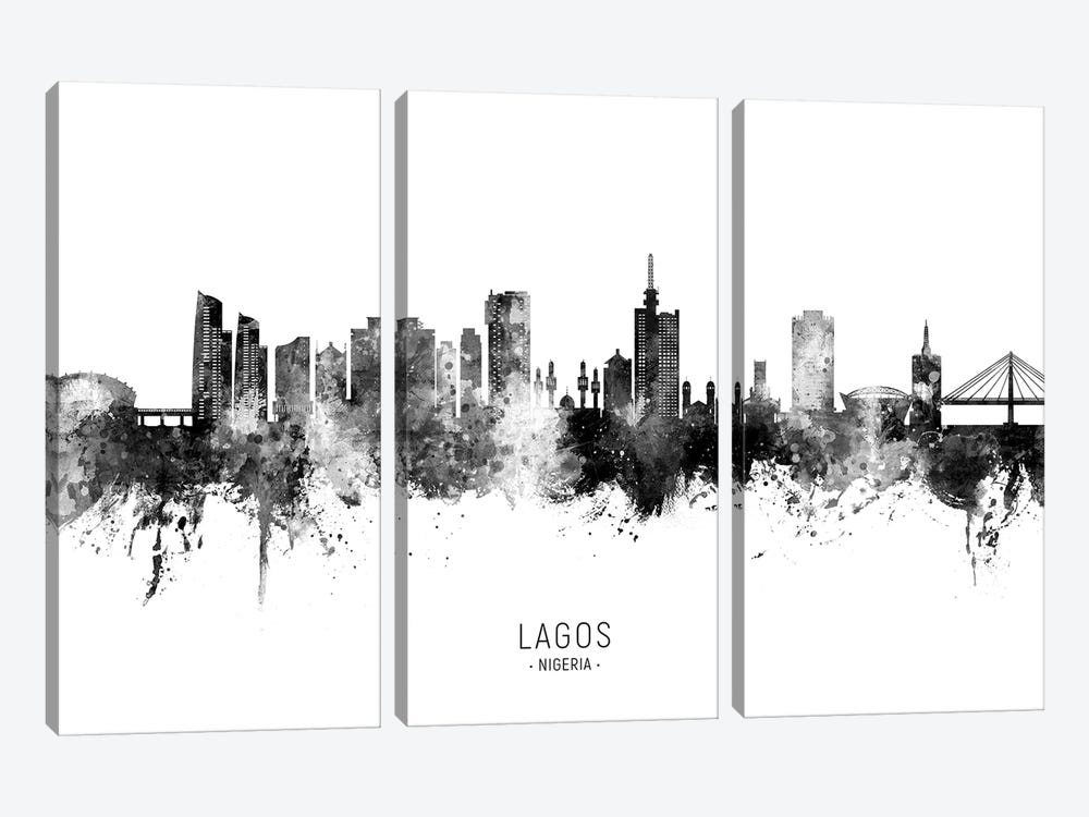 Lagos Nigeria Skyline Name Bw by Michael Tompsett 3-piece Canvas Artwork