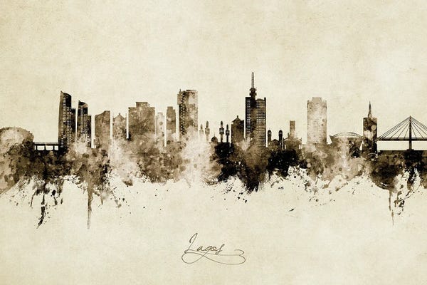 Typography: Lagos Nigeria Skyline Vintage by Michael Tompsett