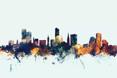 Blue Background Skyline Of Leicester, England, United Kingdom by Michael Tompsett framed wall art