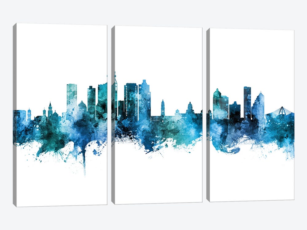 Durban South Africa Skyline Blue Teal by Michael Tompsett 3-piece Canvas Art
