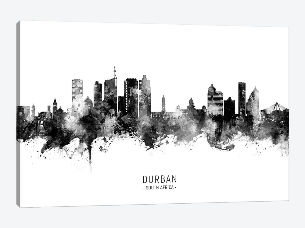 Durban South Africa Skyline Name Bw by Michael Tompsett 1-piece Canvas Artwork