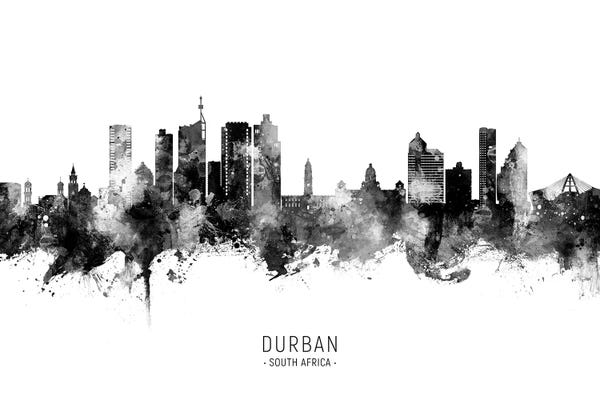 Africa: Durban South Africa Skyline Name Bw by Michael Tompsett