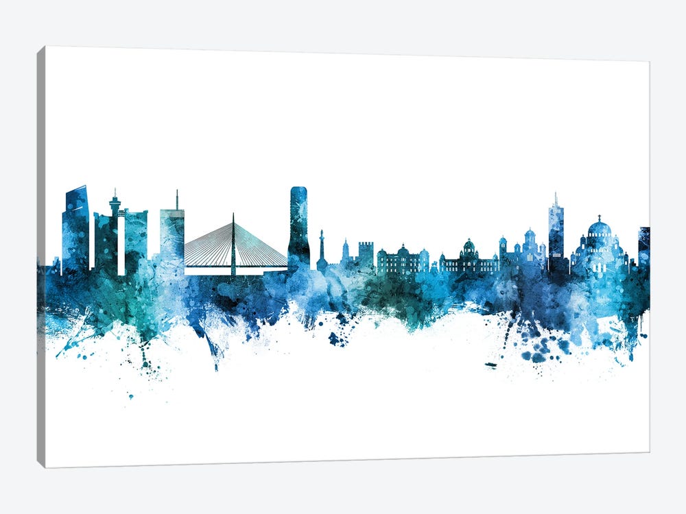 Belgrade Serbia Skyline Blue Teal by Michael Tompsett 1-piece Canvas Art Print