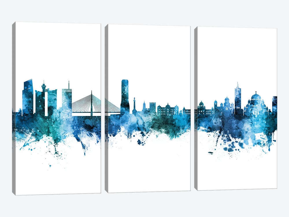 Belgrade Serbia Skyline Blue Teal by Michael Tompsett 3-piece Canvas Print