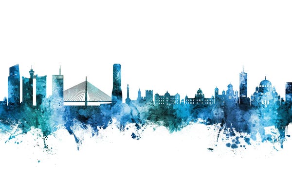 Serbia: Belgrade Serbia Skyline Blue Teal by Michael Tompsett