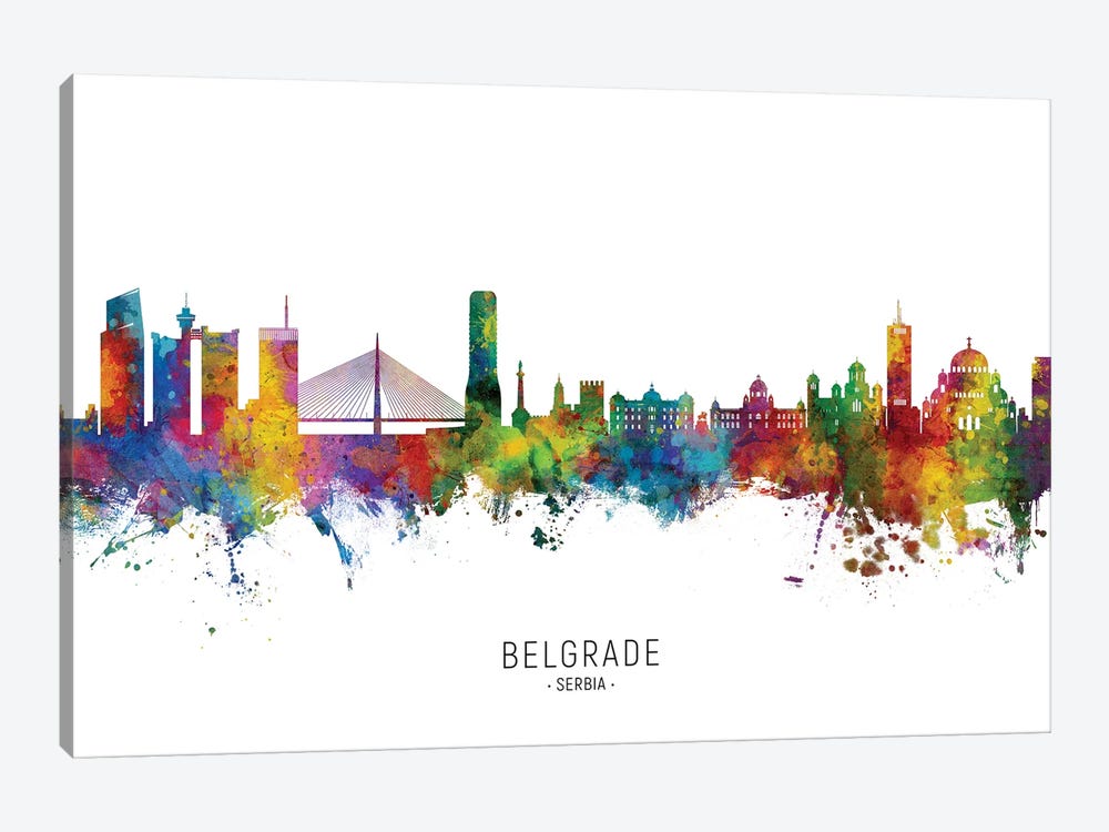 Belgrade Serbia Skyline City Name by Michael Tompsett 1-piece Canvas Artwork